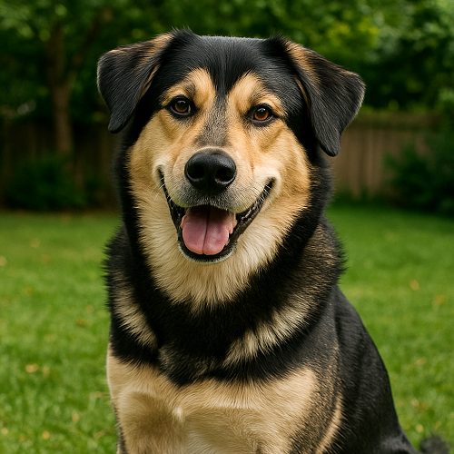 Alaska Malamute lai Labrador Retriever với ngoại hình cân đối và tính cách dễ huấn luyện.