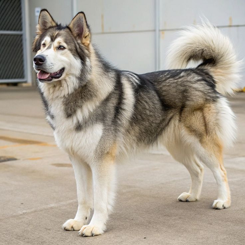 Chó Alaska Malamute lai German Shepherd với ngoại hình to lớn, mạnh mẽ và bộ lông dày.