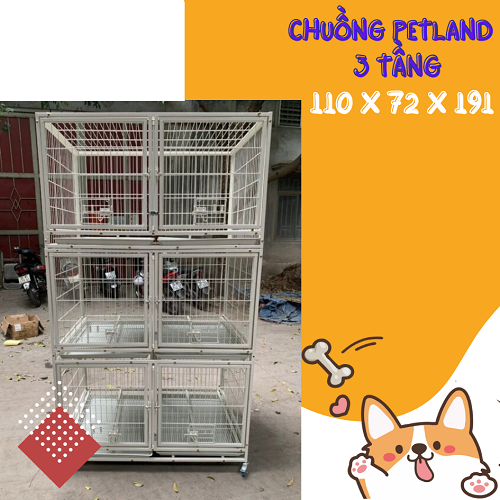Chuồng inox Petland 3 tầng lắp ghép kích thước 110x72x191cm