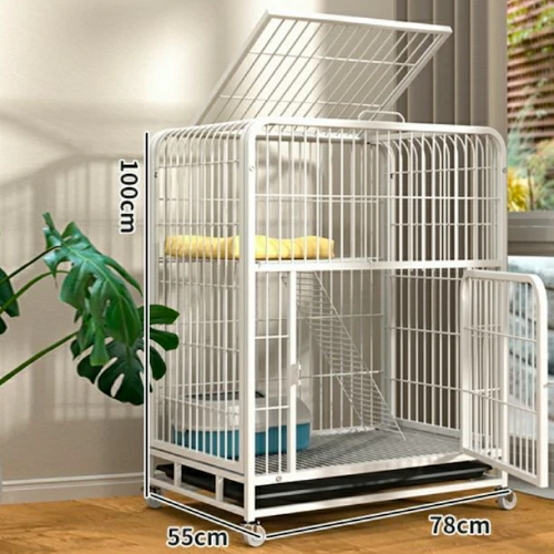 Chuồng chó 2 tầng sơn tĩnh điện trắng, kích thước 100x78x55cm, có bánh xe di chuyển