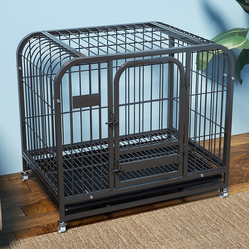 Chuồng chó Petland khung tròn màu đen, kiểu dáng hiện đại, có bánh xe di chuyển tiện lợi