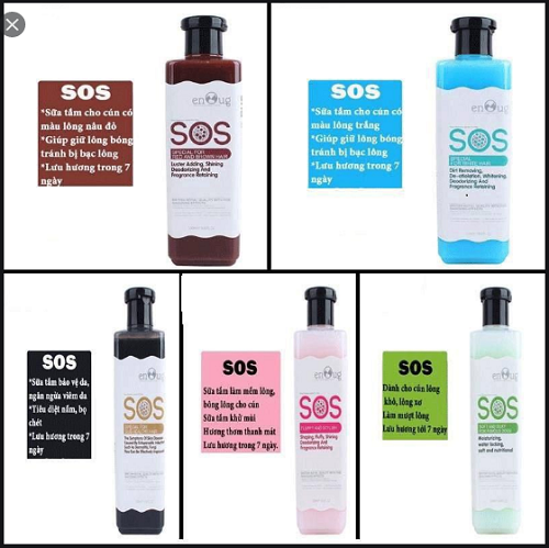 Các loại sữa tắm SOS và sản phẩm dưỡng lông an toàn cho chó lông dài như Chow Chow