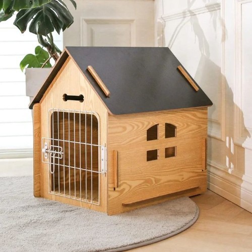 Chuồng chó bằng gỗ thiết kế mái nhà hiện đại trong nhà