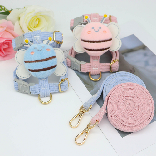 Dây dắt yếm hình con ong cho chó mèo nhỏ, màu hồng và xanh pastel