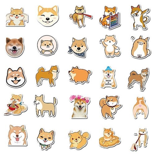 Bộ sticker chó Shiba Inu đa dạng với thiết kế đáng yêu và hài hước.