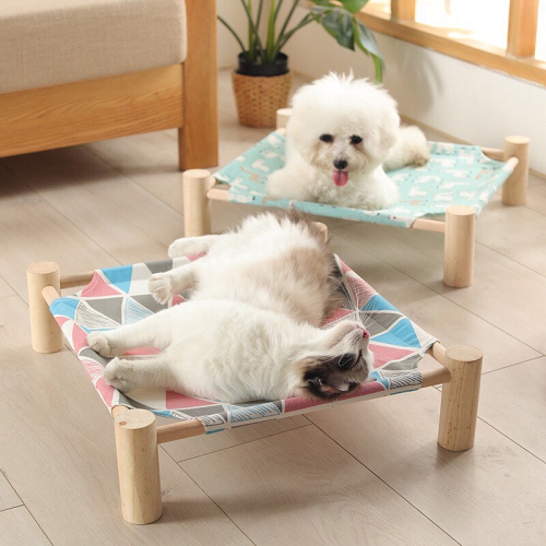 Giường khung gỗ nâng cao cho chó mèo với vải căng thoáng mát