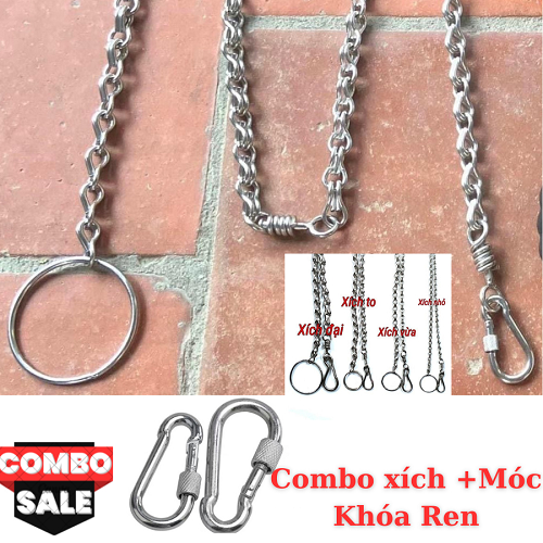 Combo dây xích chó inox các size kèm móc khóa ren chắc chắn