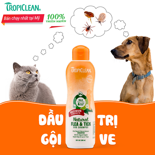 Dầu gội Tropiclean trị ve, bọ chét và muỗi cho chó mèo