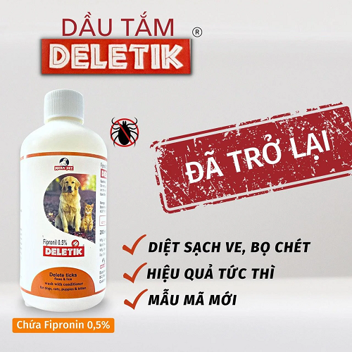 Dầu tắm Deletik Fipronil 0.5% diệt ve, bọ chét cho chó mèo