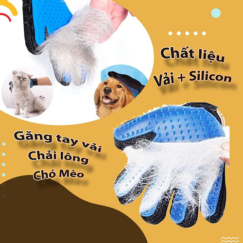 Găng tay chải lông chó mèo bằng vải và silicon thu gom lông rụng hiệu quả